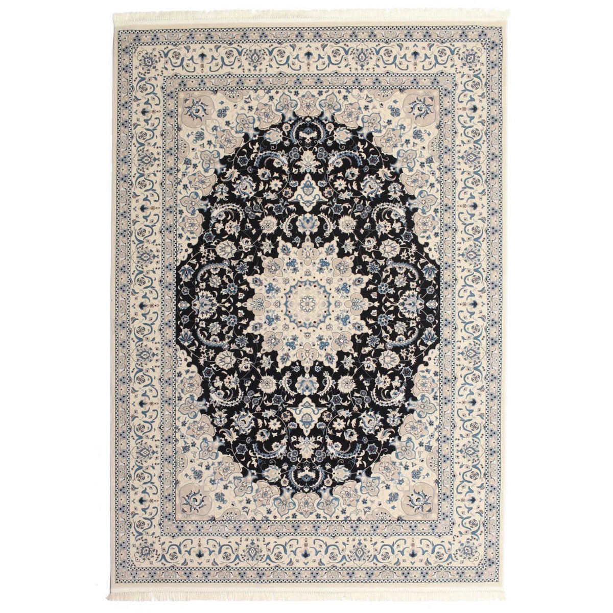 Turkish Machine Made Persian Navy Nain Rug