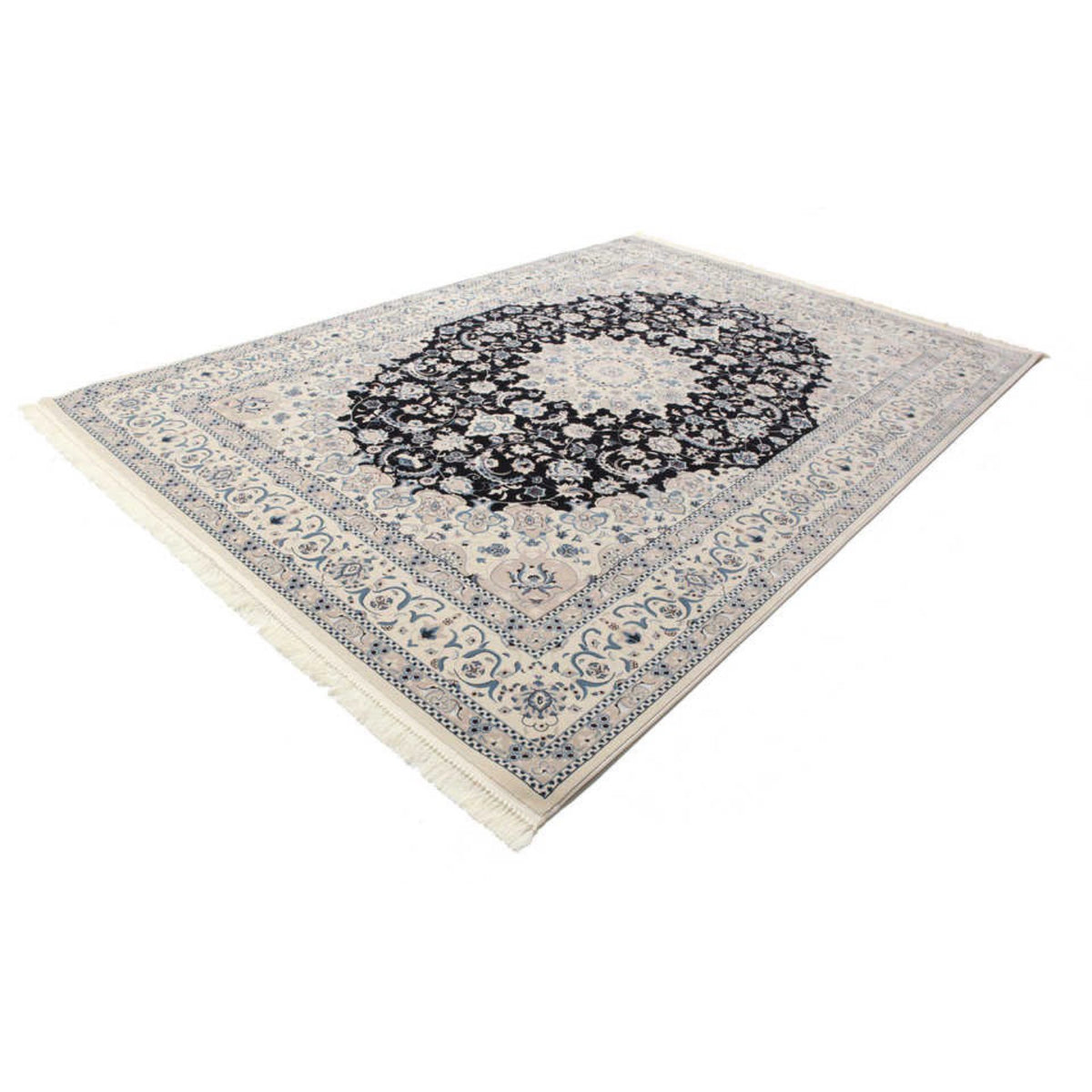Turkish Machine Made Persian Navy Nain Rug