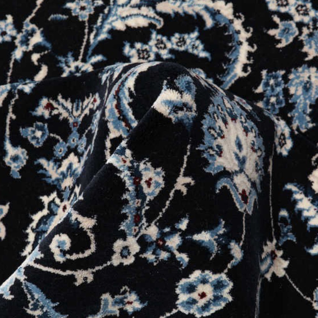 Turkish Machine Made Navy Nain Persian Rug