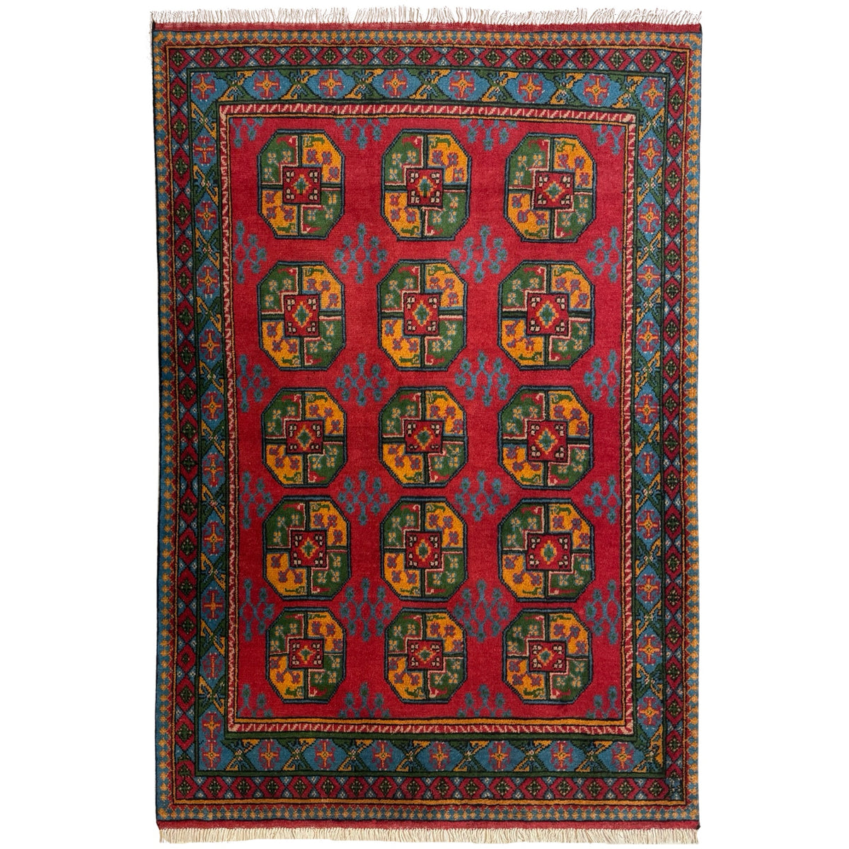 205 x 136 cm Hand Knotted Red Afghan Akche Filpai – Wool Rug