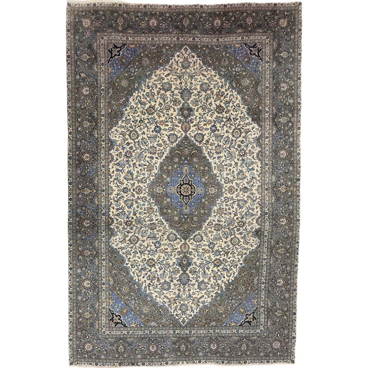 455 x 278 cm Hand Knotted Persian Kashan Cream Wool Rug
