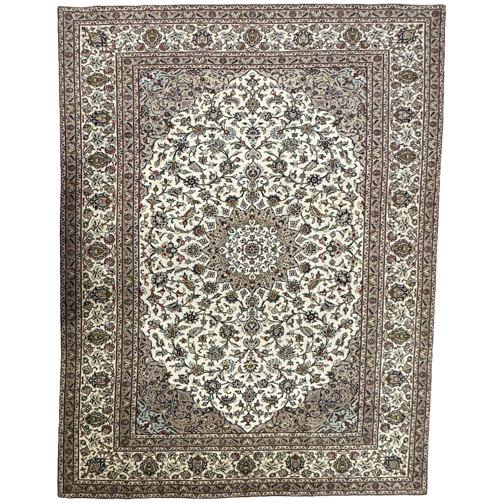 350 x 255 cm Hand Knotted Persian Ivory Kashan Wool Rug