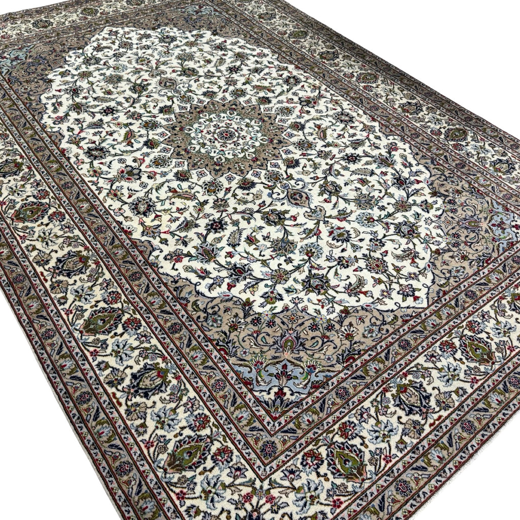 350 x 255 cm Hand Knotted Persian Ivory Kashan Wool Rug