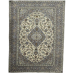 317 x 228 cm Hand Knotted Persian Grey & Ivory Kashan Rug