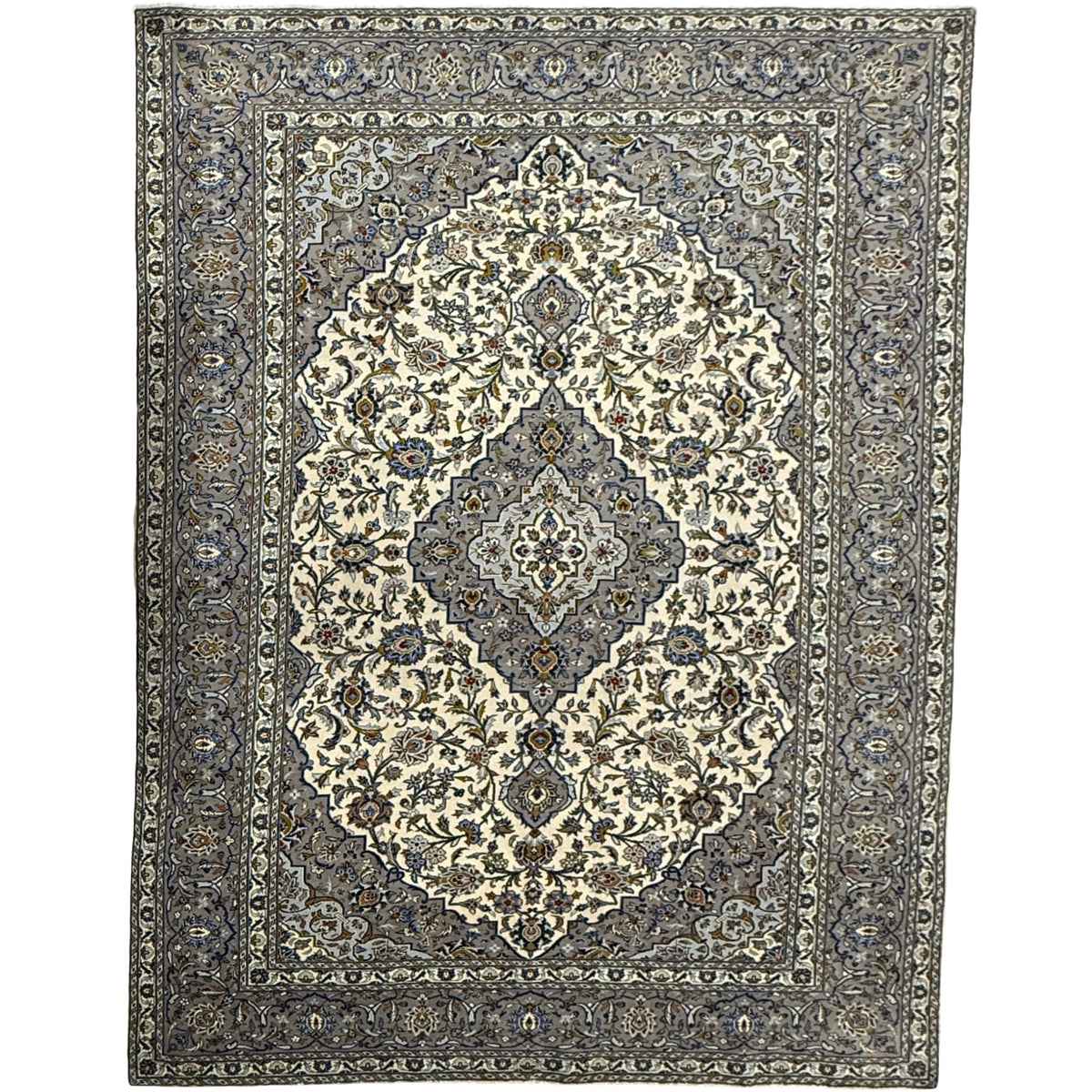 317 x 228 cm Hand Knotted Persian Grey & Ivory Kashan Rug