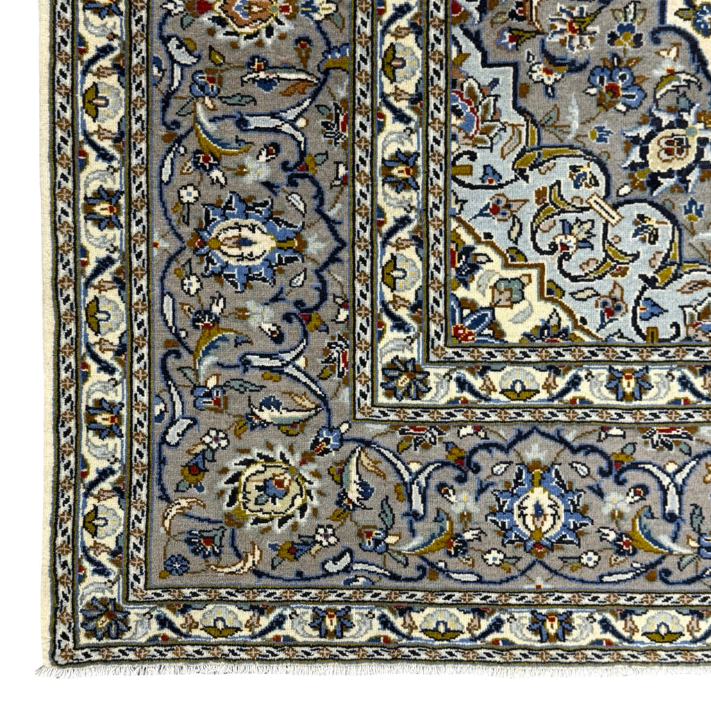 317 x 228 cm Hand Knotted Persian Grey & Ivory Kashan Rug