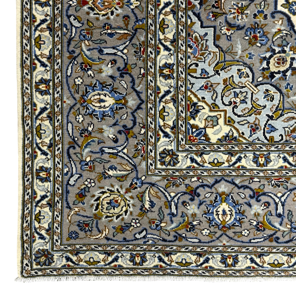 317 x 228 cm Hand Knotted Persian Grey & Ivory Kashan Rug