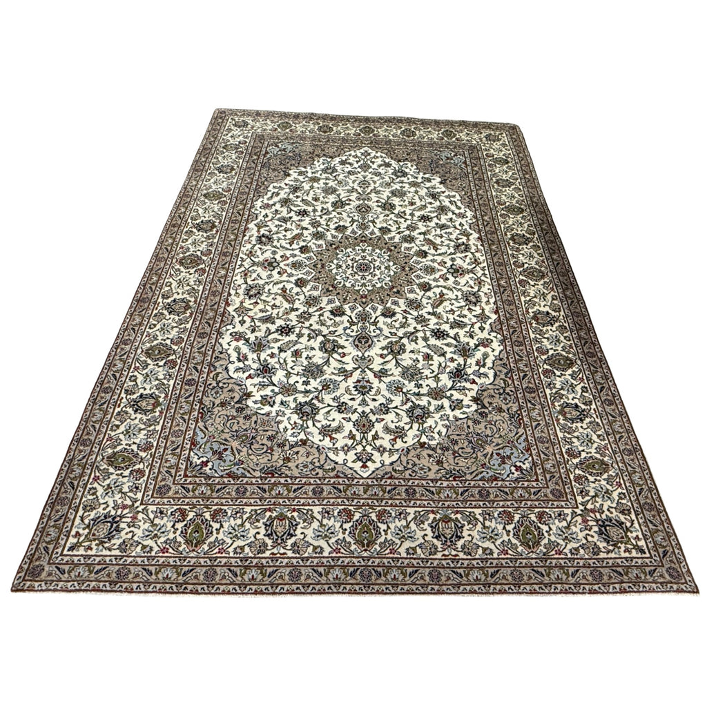 350 x 255 cm Hand Knotted Persian Ivory Kashan Wool Rug