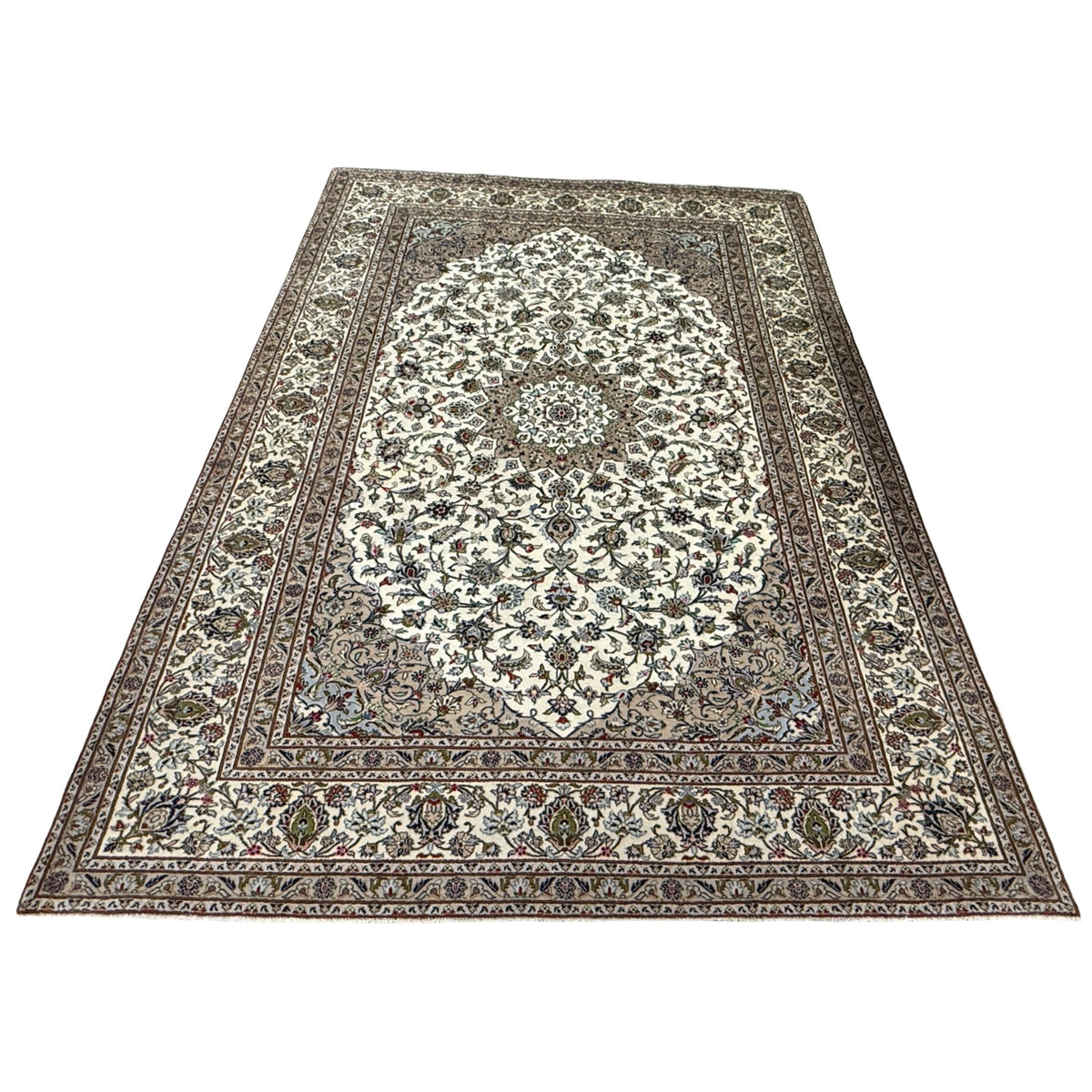 350 x 255 cm Hand Knotted Persian Ivory Kashan Wool Rug