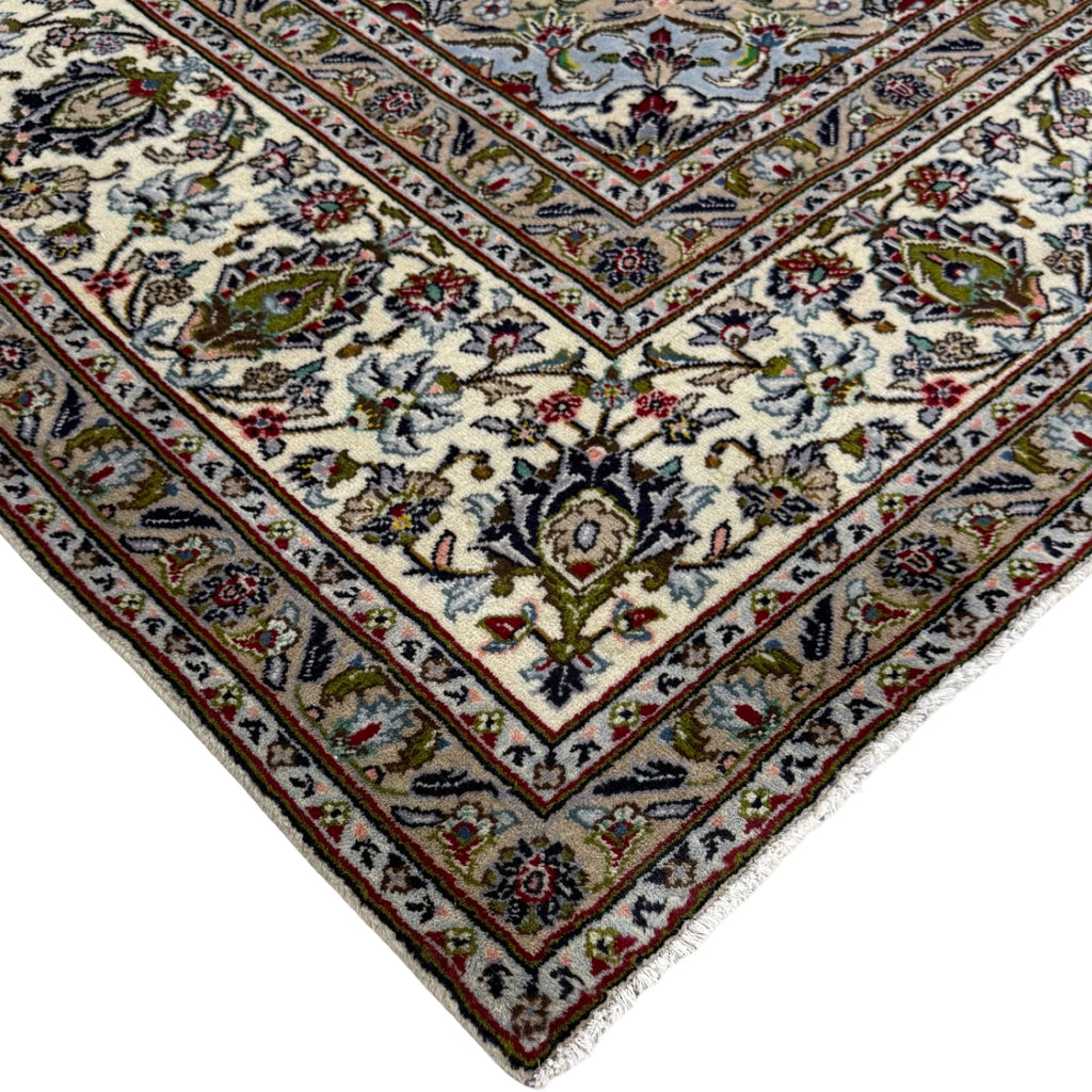 350 x 255 cm Hand Knotted Persian Ivory Kashan Wool Rug