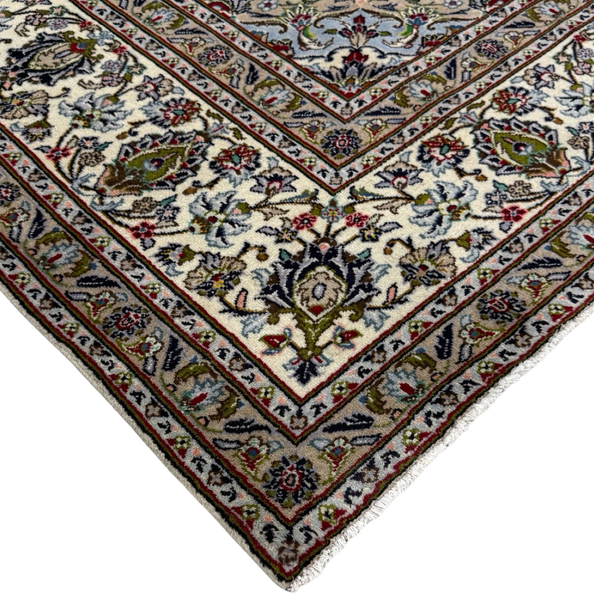 350 x 255 cm Hand Knotted Persian Ivory Kashan Wool Rug