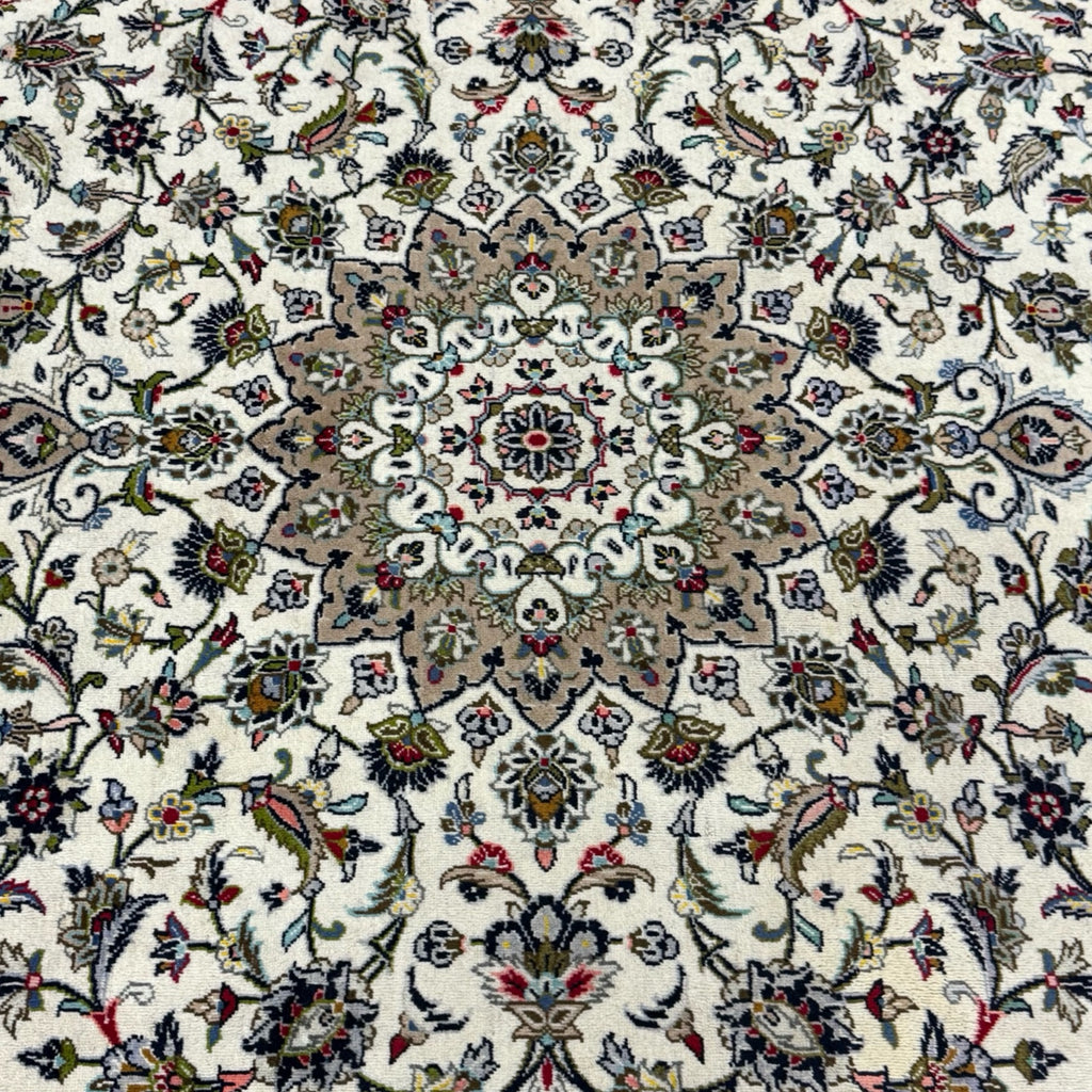 350 x 255 cm Hand Knotted Persian Ivory Kashan Wool Rug