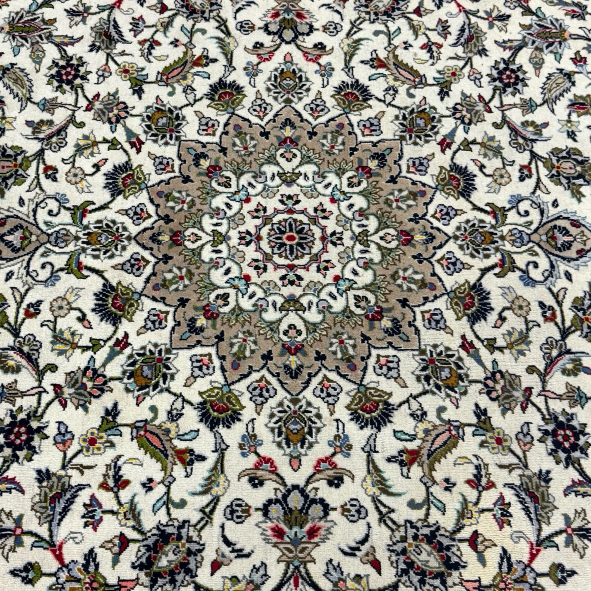 350 x 255 cm Hand Knotted Persian Ivory Kashan Wool Rug