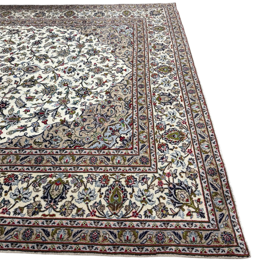 350 x 255 cm Hand Knotted Persian Ivory Kashan Wool Rug