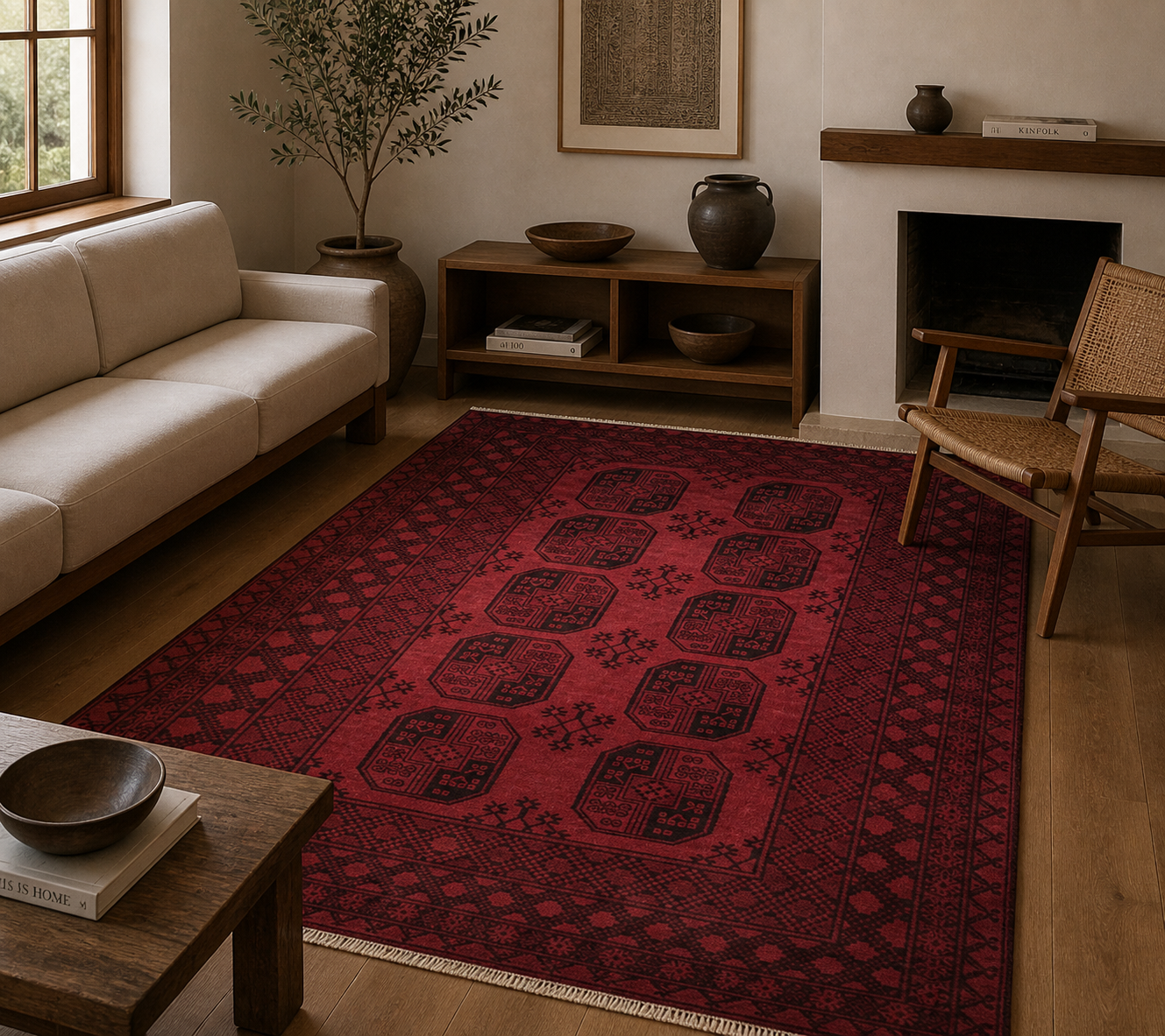 246 x 170 cm Hand-Knotted Afghan Akche Bokhara Rug