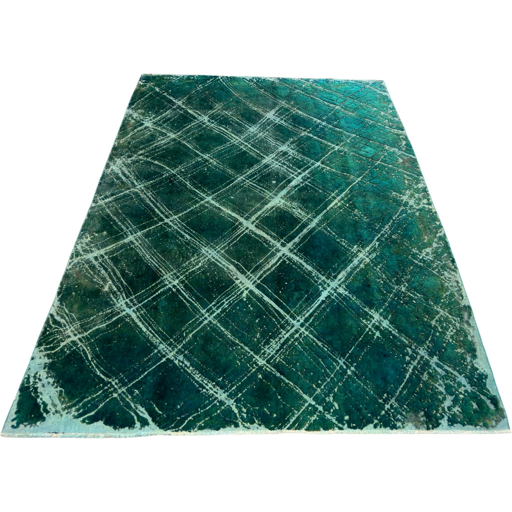 290 x 208 cm Hand-Knotted Ultra Vintage Turquoise Wool Rug