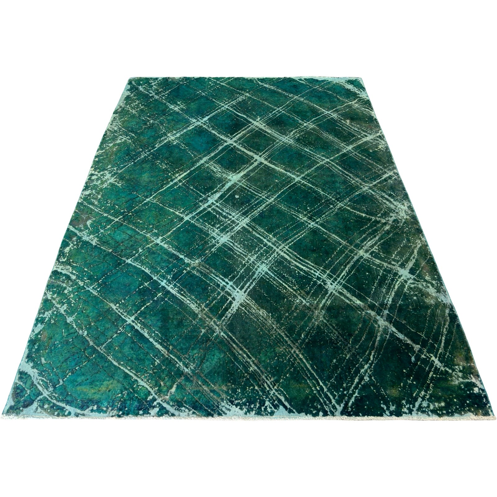 290 x 208 cm Hand-Knotted Ultra Vintage Turquoise Wool Rug