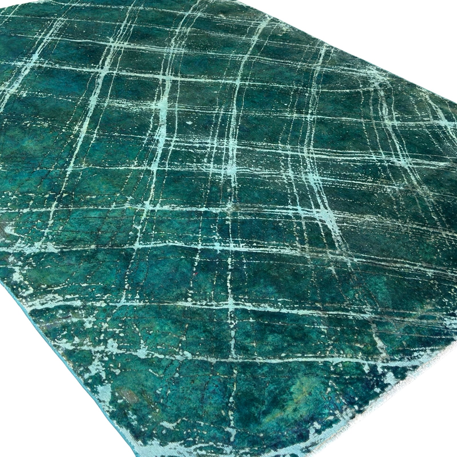 290 x 208 cm Hand-Knotted Ultra Vintage Turquoise Wool Rug