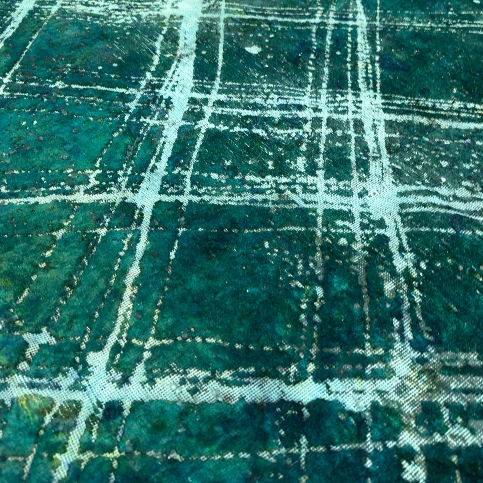 290 x 208 cm Hand-Knotted Ultra Vintage Turquoise Wool Rug