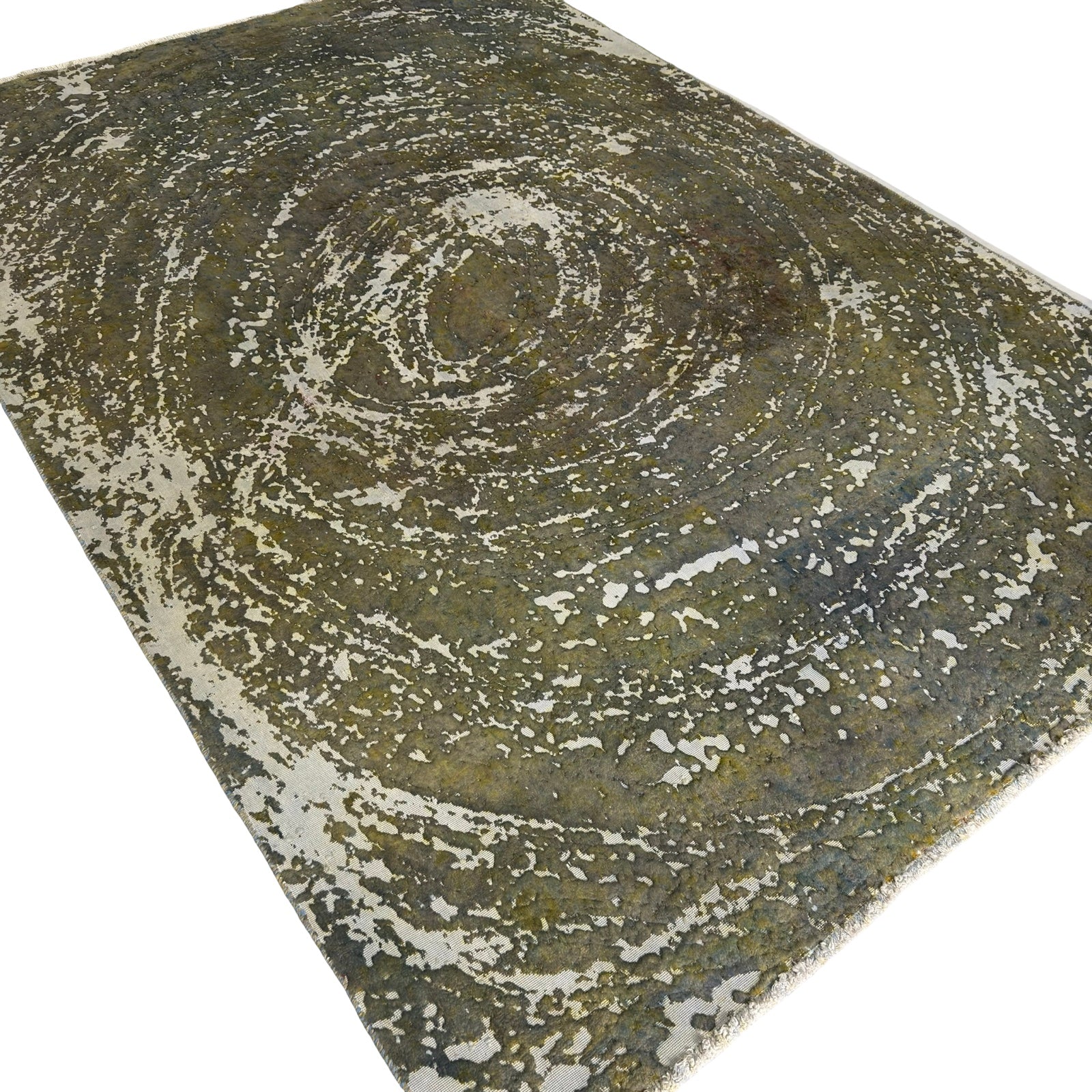283 x 193 cm Hand-Knotted Ultra Vintage Olive Green Wool Rug