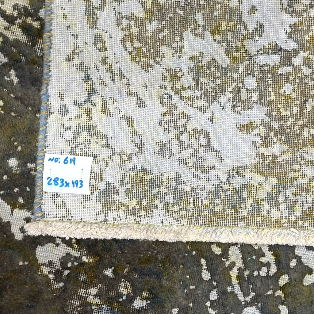 283 x 193 cm Hand-Knotted Ultra Vintage Olive Green Wool Rug
