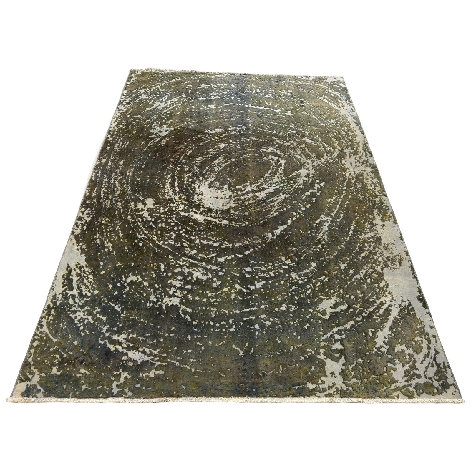 283 x 193 cm Hand-Knotted Ultra Vintage Olive Green Wool Rug