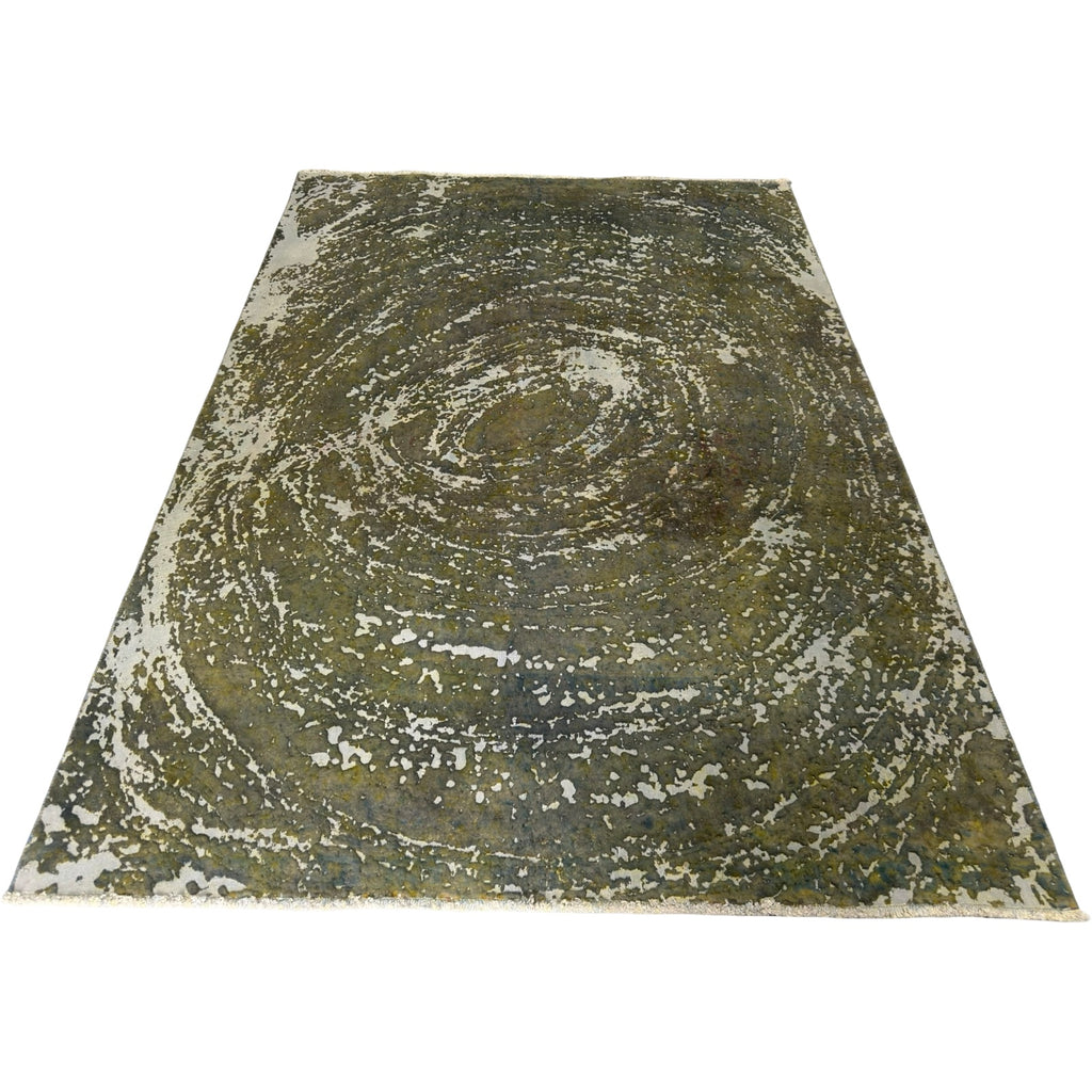 283 x 193 cm Hand-Knotted Ultra Vintage Olive Green Wool Rug