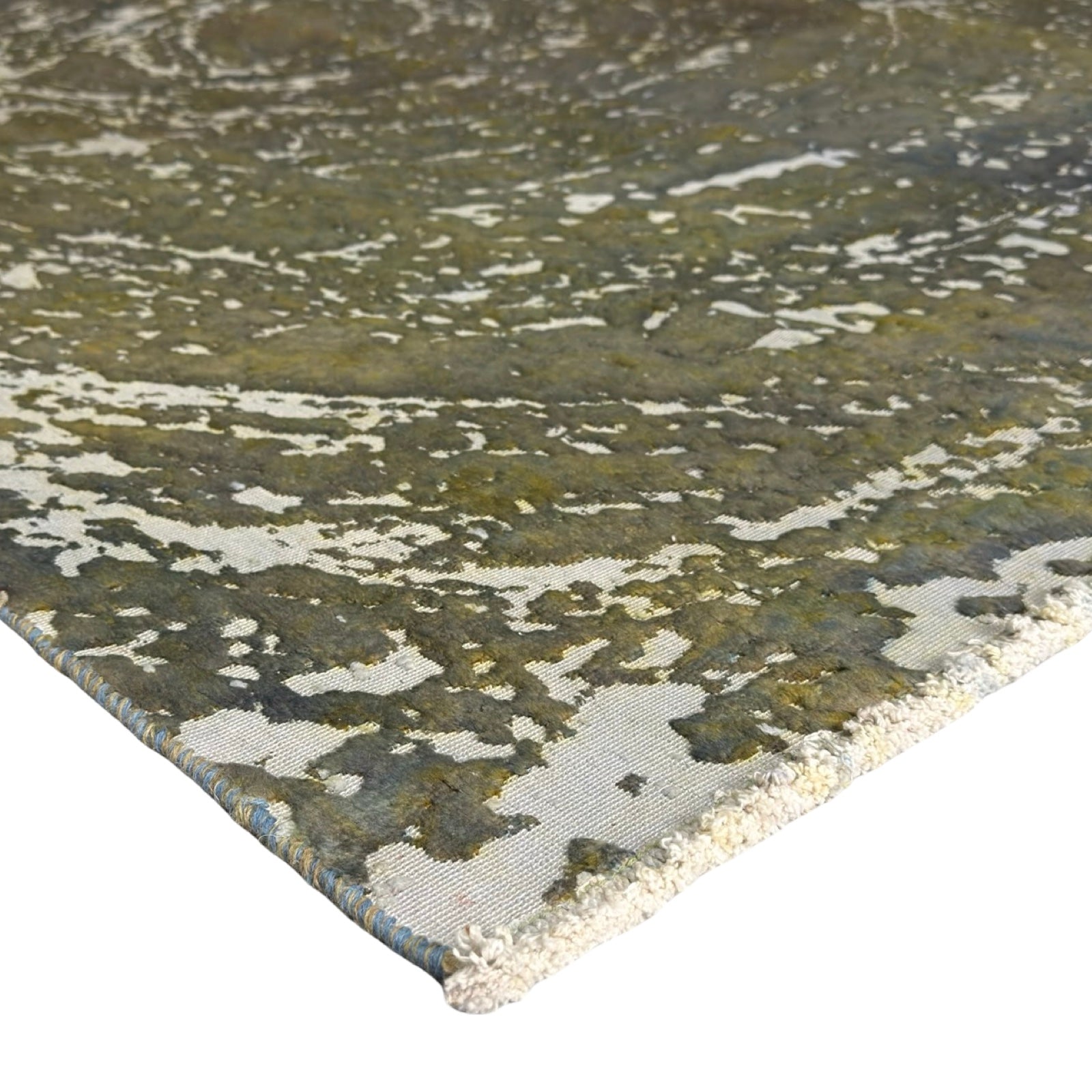 283 x 193 cm Hand-Knotted Ultra Vintage Olive Green Wool Rug