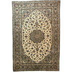 290 x 193 cm Hand Knotted Floral Persian Beige Kashan Wool Rug