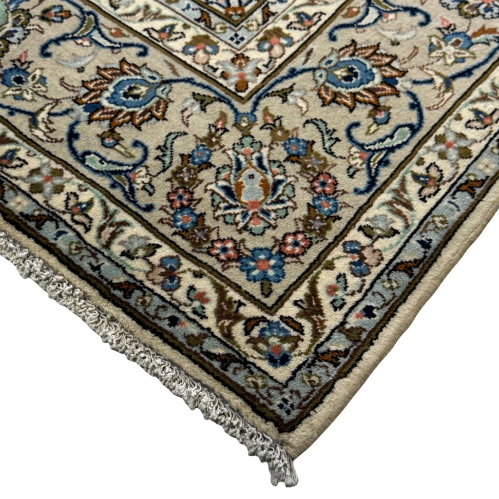 290 x 193 cm Hand Knotted Floral Persian Beige Kashan Wool Rug