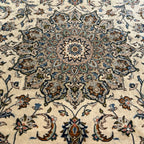 290 x 193 cm Hand Knotted Floral Persian Beige Kashan Wool Rug