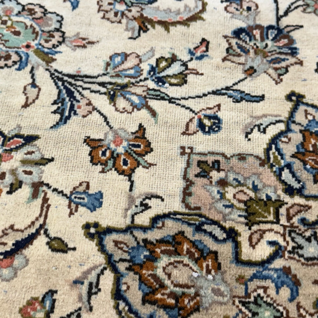 290 x 193 cm Hand Knotted Floral Persian Beige Kashan Wool Rug