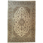 287 x 190 cm Hand Knotted Floral Persian Beige Kashan Wool Rug