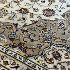 287 x 190 cm Hand Knotted Floral Persian Beige Kashan Wool Rug