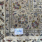 287 x 190 cm Hand Knotted Floral Persian Beige Kashan Wool Rug
