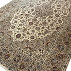 287 x 190 cm Hand Knotted Floral Persian Beige Kashan Wool Rug