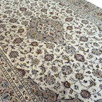 287 x 190 cm Hand Knotted Floral Persian Beige Kashan Wool Rug