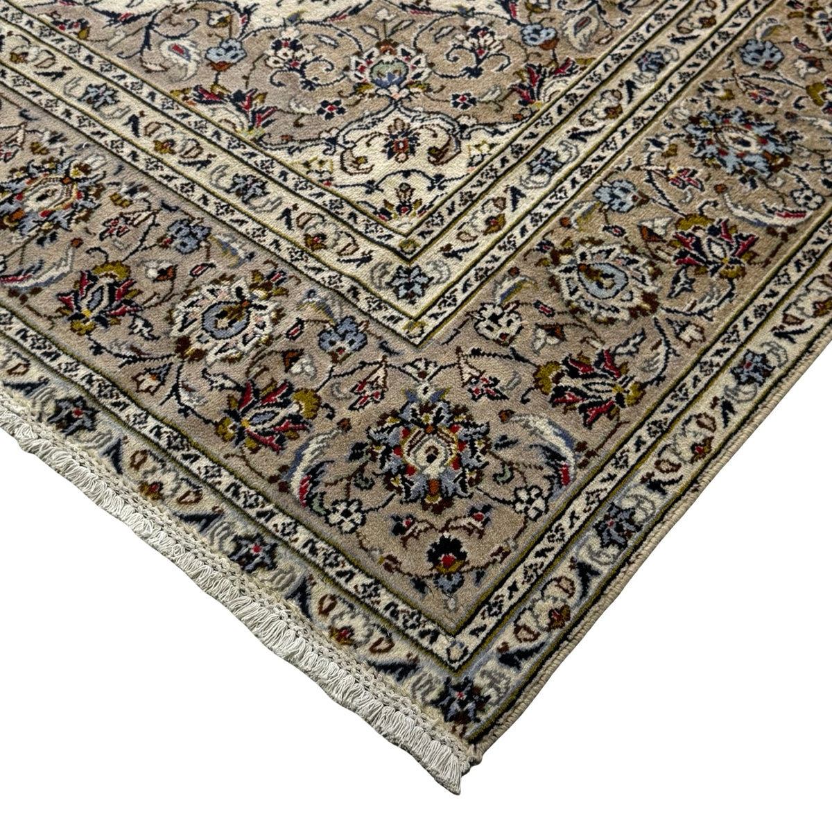 287 x 190 cm Hand Knotted Floral Persian Beige Kashan Wool Rug