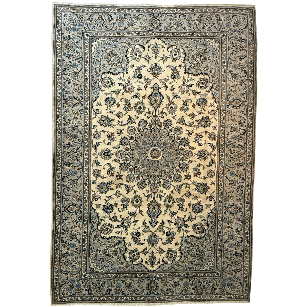 286 x 193 cm Hand Knotted Medallion Beige Persian Kashan Rug