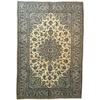 286 x 193 cm Hand Knotted Medallion Beige Persian Kashan Rug
