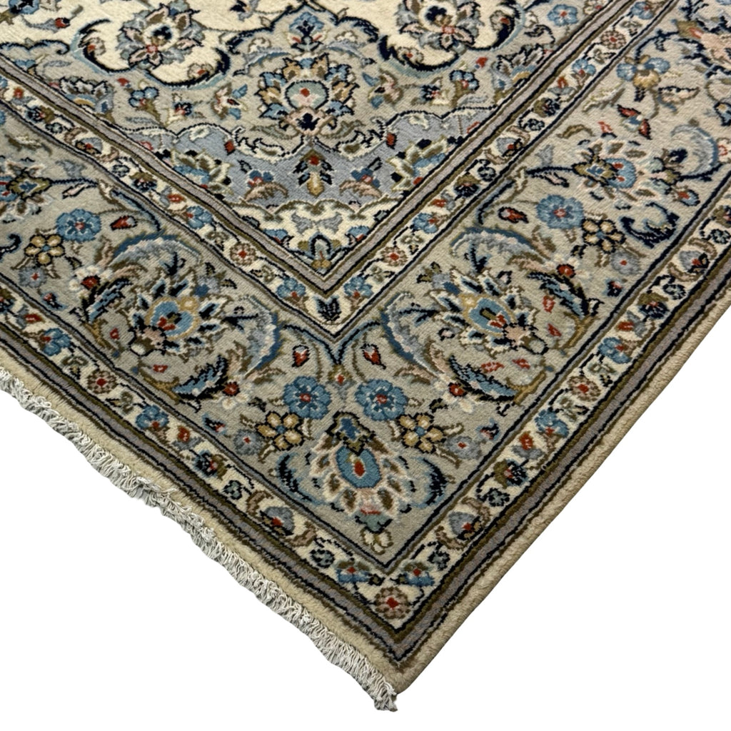 286 x 193 cm Hand Knotted Medallion Beige Persian Kashan Rug