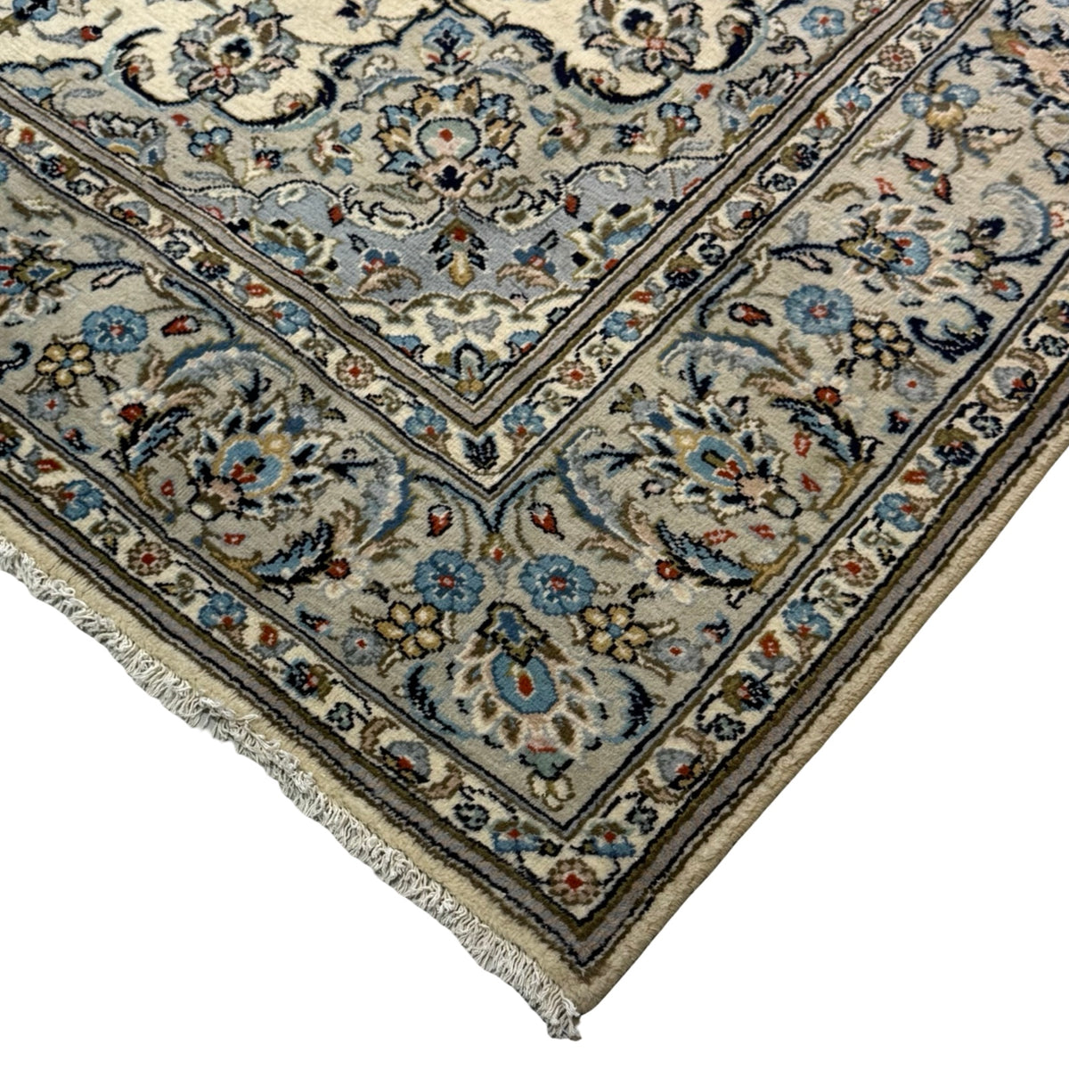 286 x 193 cm Hand Knotted Medallion Beige Persian Kashan Rug