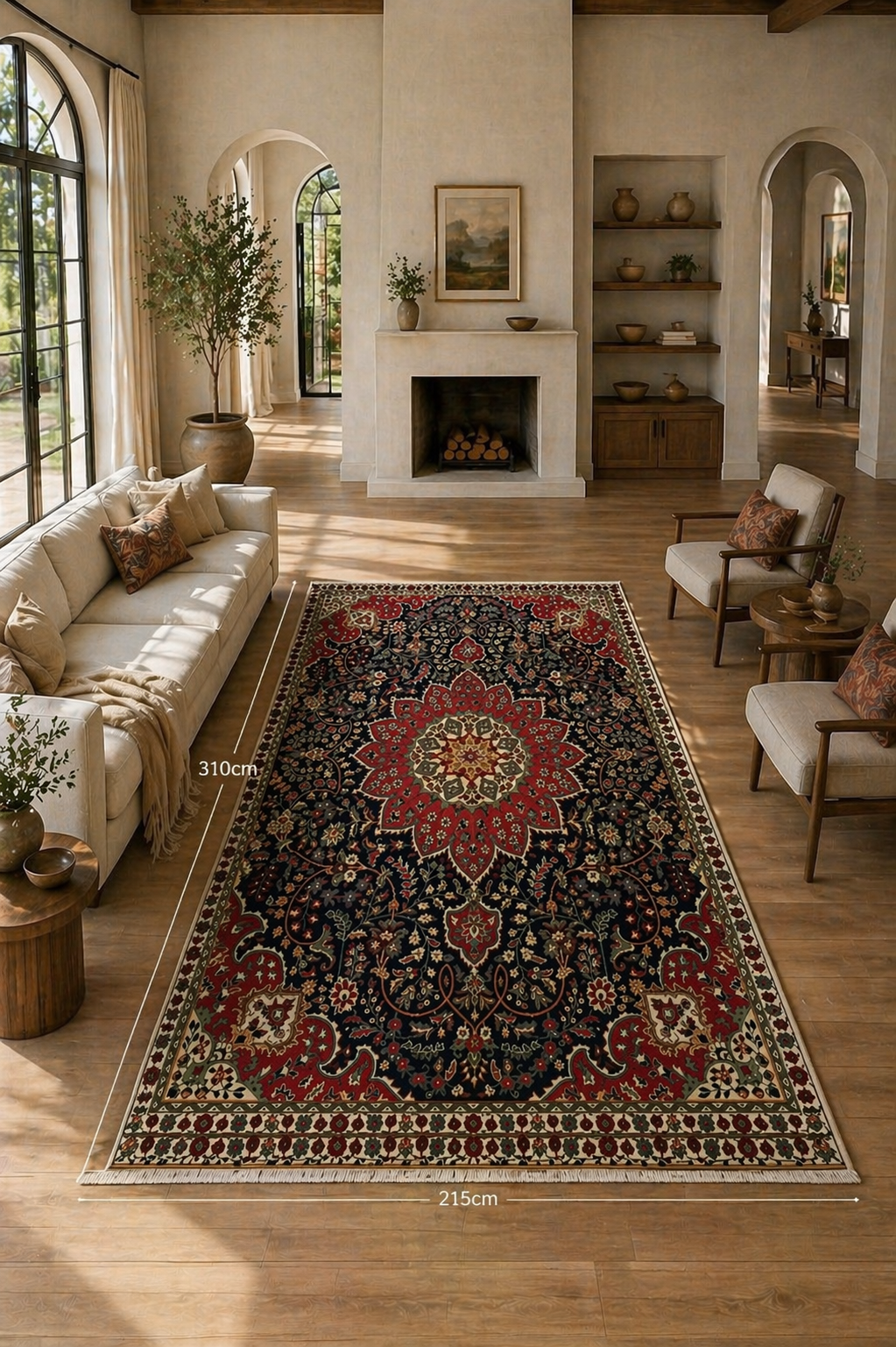 310 x 215 cm Hand-Knotted Persian Kashan Floral Medallion Rug