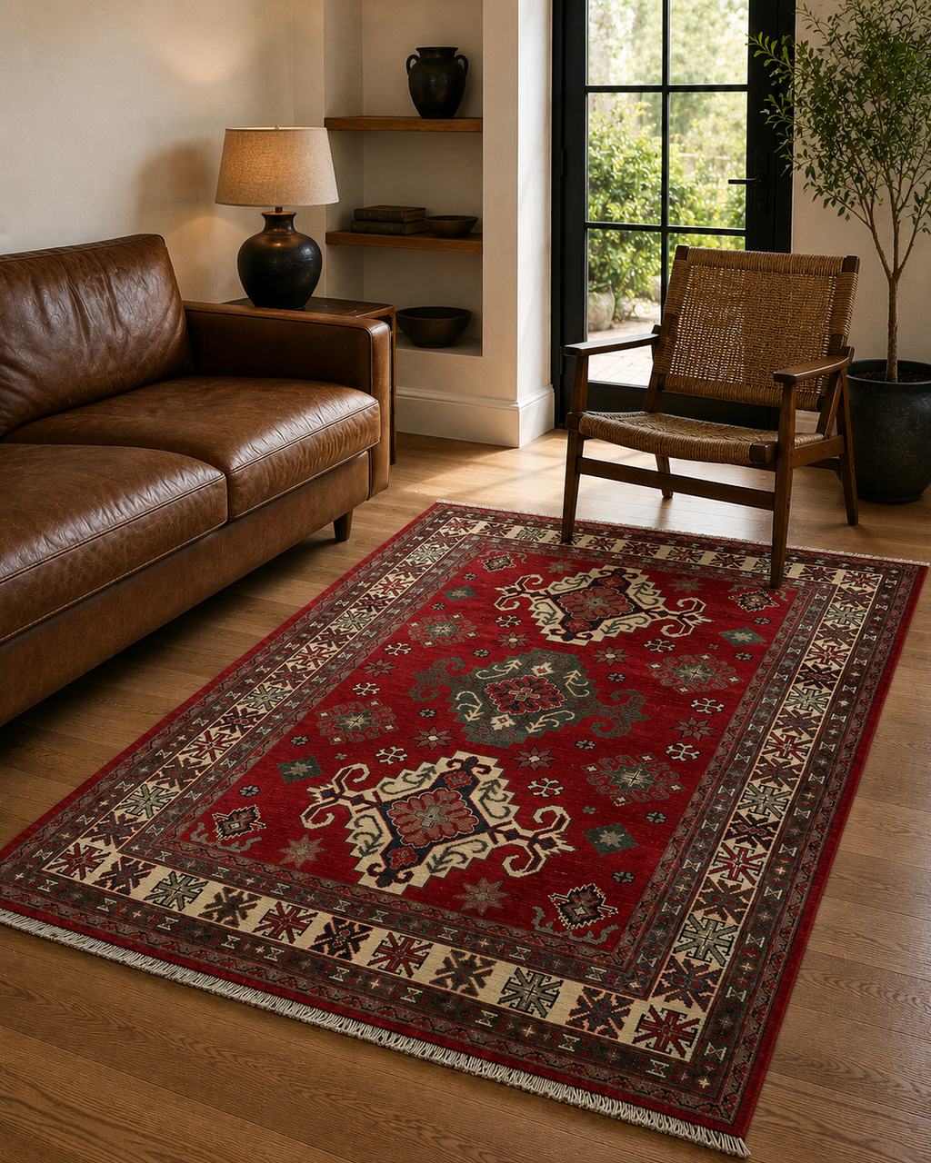 187 x 124 cm Hand-Knotted Afghan Kazak Wool Rug