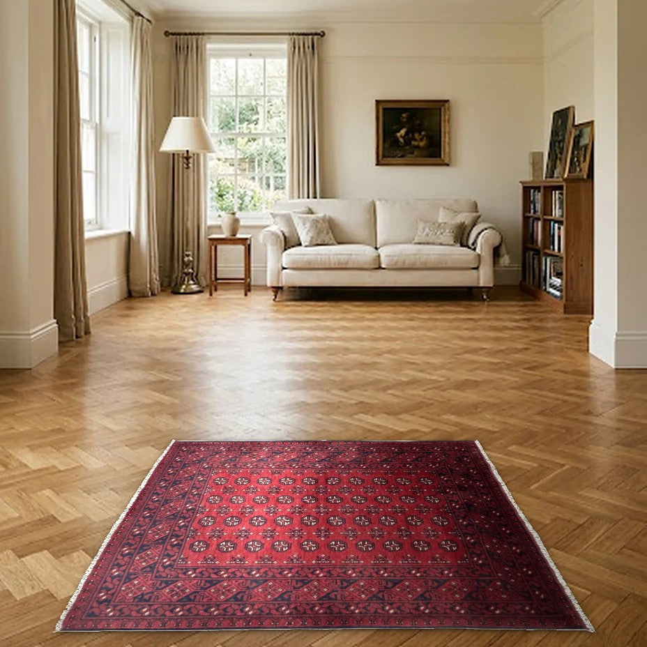 Room view: the rug on the floor of a furnished room