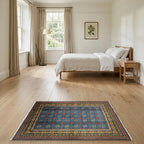 Room view: the rug on the floor of a furnished room