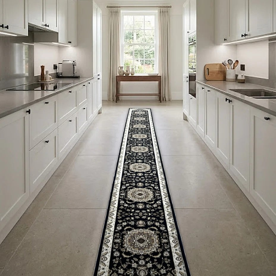 Room view: the rug on the floor of a furnished room