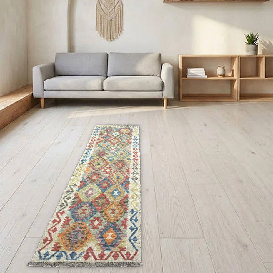 Room view: the rug on the floor of a furnished room