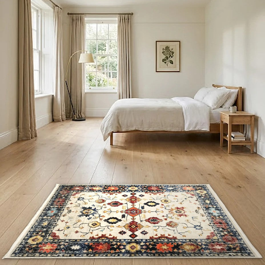 Room view: the rug on the floor of a furnished room