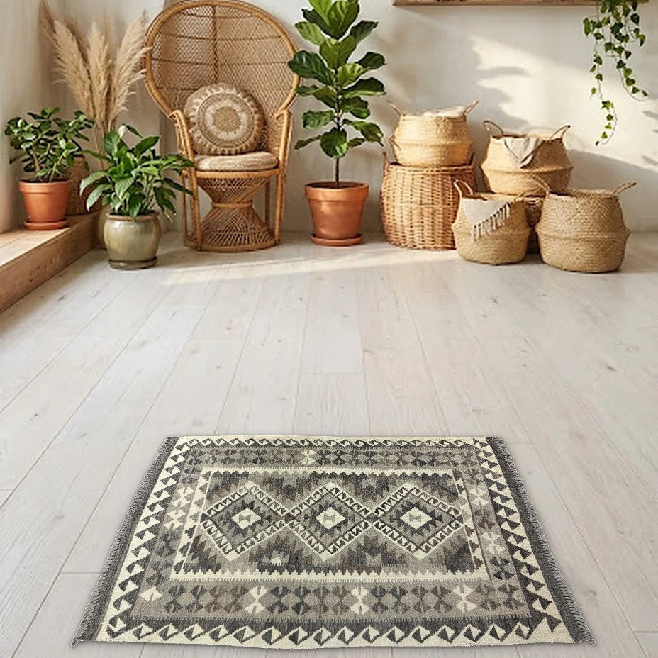 Room view: the rug on the floor of a furnished room